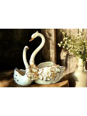 CIGNI Decorazione da tavolo centrotavola ceramica artistica stile Barocco dettaglio oro 24k Made in Italy