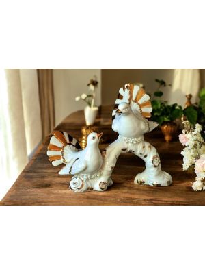 COLOMBE Decorazione da tavolo centrotavola ceramica artistica stile Barocco dettaglio oro 24k Made in Italy