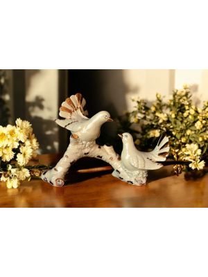 COLOMBE Decorazione da tavolo centrotavola ceramica artistica stile Barocco dettaglio oro 24k Made in Italy
