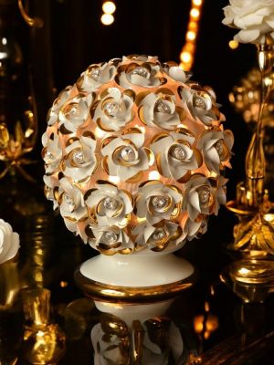 LAMPADA da tavolo abat-jour ceramica artistica stile Barocco dettaglio oro 24k cristalli swarovski