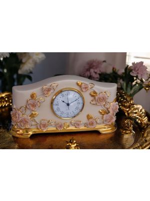 OROLOGIO DA TAVOLO Ceramica artistica stile Barocco con colore oro 24k Made in Italy