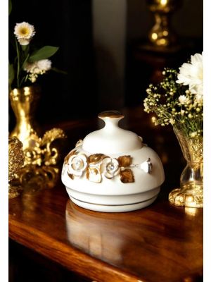 BISCOTTIERA Decorazione da tavolo ceramica artistica stile Barocco colore oro 24k cristalli swarovski