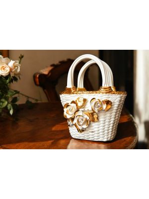 BORSETTA Decorazione da tavolo centrotavola ceramica artistica stile Barocco dettaglio oro 24k Made in Italy