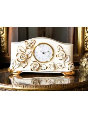OROLOGIO DA TAVOLO Ceramica artistica stile Barocco dettaglio oro 24k Made in Italy
