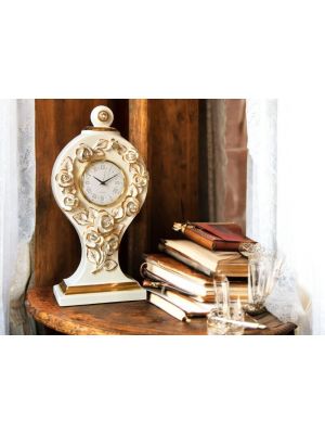 OROLOGIO DA TAVOLO Ceramica artistica stile Barocco dettaglio oro 24k Made in Italy