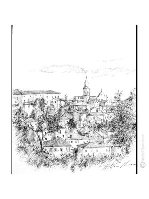 SANTA CROCE DEL SANNIO Disegno con penna su tela moderno Made in Italy 