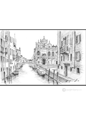 SCUOLA GRANDI S.MARCO - VENEZIA Disegno con matita su cartoncino moderno Made in Italy 