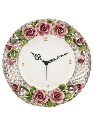 OROLOGIO ROSA Orologio da Parete in ceramica artistica in stile Barocco fatto e dipinto a mano autentico Made in Italy