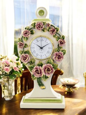 OROLOGIO ROSETTE Orologio da Tavolo Comò Ceramica Artistica Barocco Oro 24k Made Italy