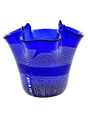 FAZZOLETTO FASCIA ARGENTO Centrotavola Vaso Vetro Murano Foglia Argento 925 Venezia