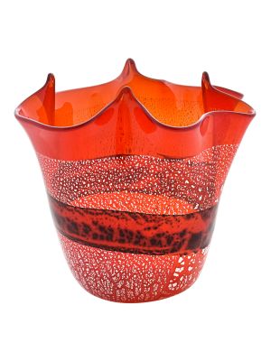 FAZZOLETTO FASCIA ARGENTO Centrotavola Vaso Vetro Murano Foglia Argento 925 Venezia