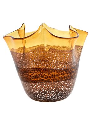 FAZZOLETTO FASCIA ARGENTO Centrotavola Vaso Vetro Murano Foglia Argento 925 Venezia