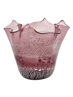 FAZZOLETTO FASCIA ARGENTO Centrotavola Vaso Vetro Murano Foglia Argento 925 Venezia