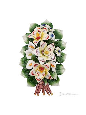 ORCHIDEE - Ramo di fiori da appendere, porcellana di Capodimonte pregiata, decorativo