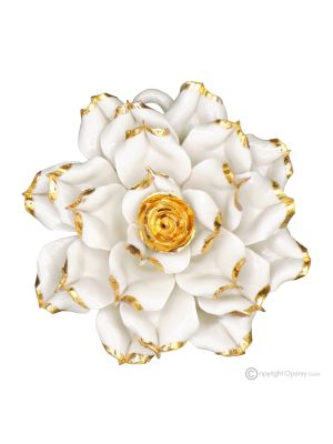 ROSA ORO – Fiore da appendere in porcellana di Capodimonte, dettagli oro 24K
