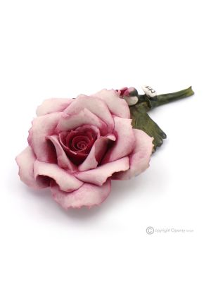 ROSA PORPORA – Fiore da appendere in porcellana di Capodimonte, realizzato a mano, alta qualità