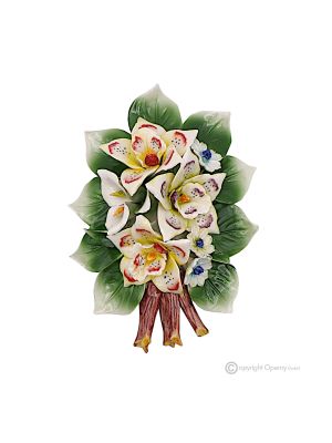 ORCHIDEE - Ramo di fiori per parete, porcellana di Capodimonte pregiata, realizzato a mano
