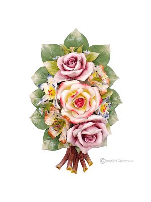 ROSE - Composizione floreale da parete, ceramica di Capodimonte alta qualità, fatta a mano.