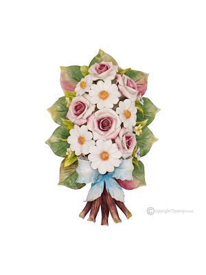 ROSE E MARGHERITE - Ramo floreale da parete, ceramica di Capodimonte, alta qualità