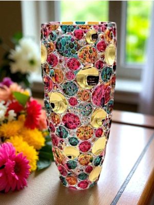 LISBOA Vaso in cristallo dipinto a mano, raffinati dettagli in oro 24K