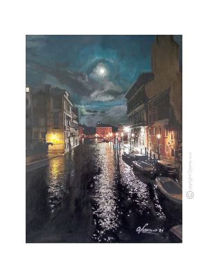 NOTTURNO Dipinto su tela Massimo Scarpa con tecnica a encausto