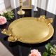 VASSOIO FIOCCO TONDO ORO Manici Fiocco in Foglia Oro Legno Lavorato Mano Made in Italy
