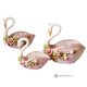 Centrotavola, set 3 cigni in ceramica pregiata, impreziositi con fiori e dettagli in oro, fatti a mano.