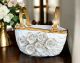 CESTO Decorazione da tavolo centrotavola ceramica artistica stile Barocco dettaglio oro 24k Made in Italy