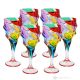 CALYPSO Set 6 bicchieri calici stelo dipinti a mano autentici moderni in cristallo.