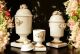 Set 3 barattoli in ceramica artistica, con rose, cristalli e dettagli in oro, fatti a mano.