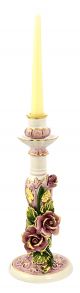 PORTACANDELE ROSE Candle Holders Candlestick Ceramic Artistic Baroque 24k Gold Made Italy-Multicolor-Gold